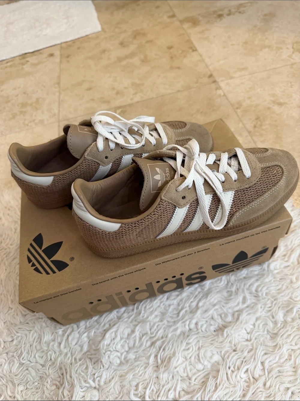 adidas samba OG ‘Cardboard’ color Mesh & Suede Sneakers with White Stripes - Picture 4 of 13